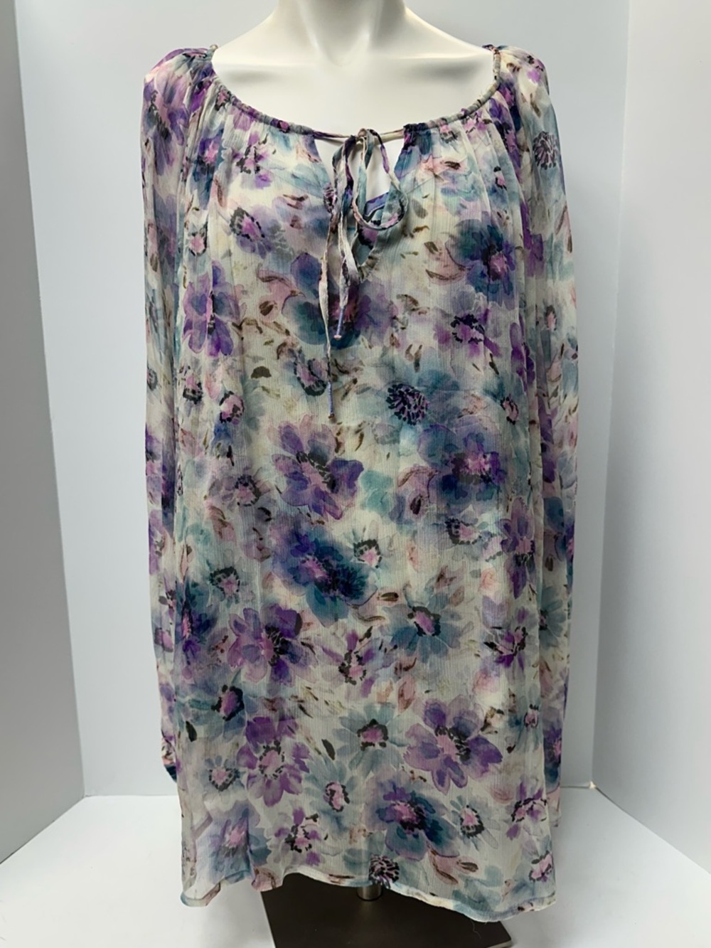 Johnny Was JADE Sheer Floral Tie-Neck Blouse